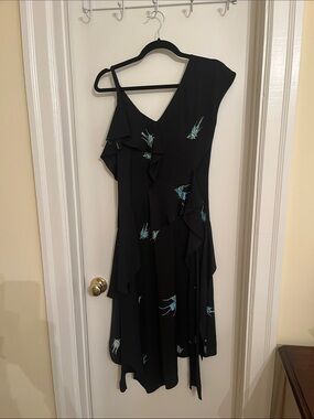DVF Black Avian Print Silk Midi Dress Size 0